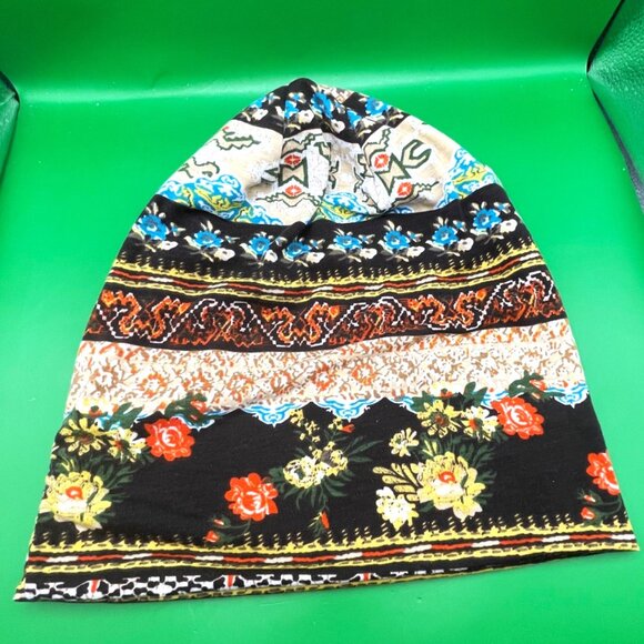Boho Floral Slouchy Beanie Chemo Hat Turban Cap Patchwork Print Hippie Knit - Picture 5 of 9